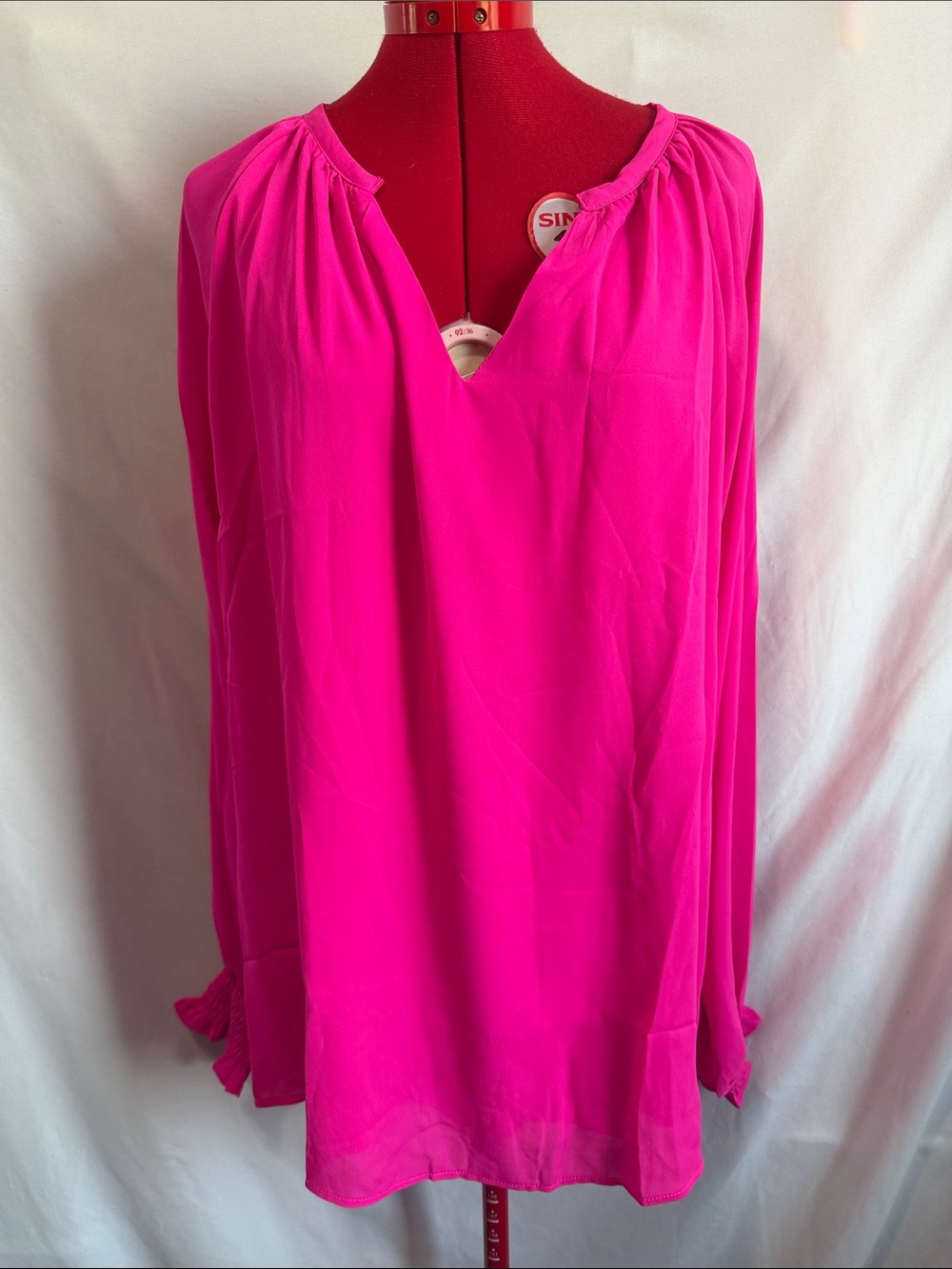 Women's Hot Pink V-Neck Long Sleeve Tunic Top